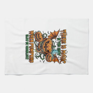 There Is Magic Halloween Monster Pumpkins Bat Wing Tea Towel