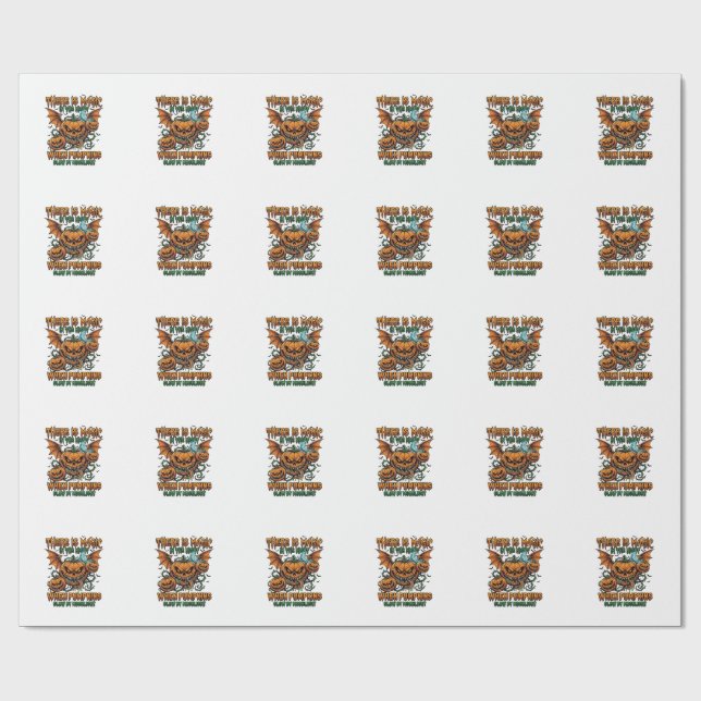 There Is Magic Halloween Monster Pumpkins Bat Wing Wrapping Paper (Flat)