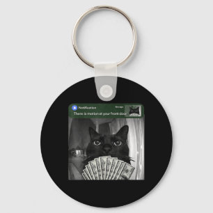 There is Motion at Front Door Funny Black Cat Key Ring