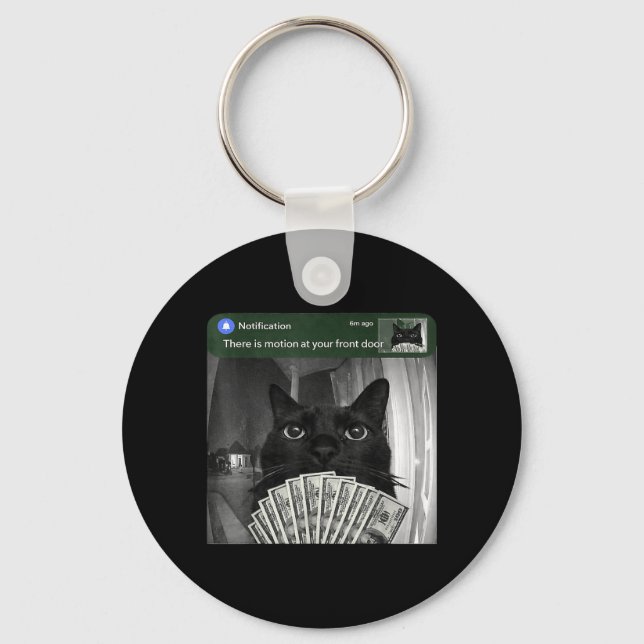 There is Motion at Front Door Funny Black Cat Key Ring (Front)