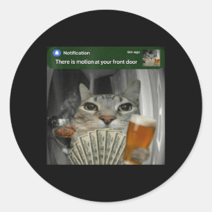There Is Motion At Front Door Funny Cat Meme Money Classic Round Sticker