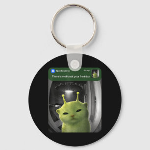 There is Motion At Front Door Funny Cat UFO Meme Key Ring