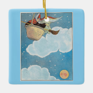 There was an old woman tossed in a basket, Rhyme Ceramic Ornament