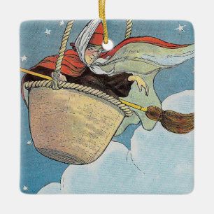 There was an old woman tossed in a basket, Rhyme Ceramic Ornament