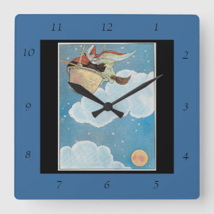 There was an old woman tossed in a basket, Rhyme Square Wall Clock