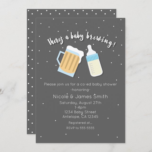 There's A Baby Brewing Beer Mugs Co-ed Shower Invitation (Front/Back)