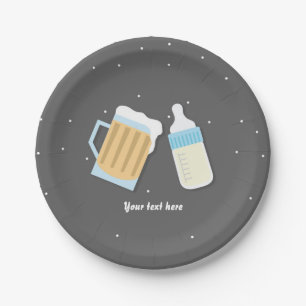 There's A Baby Brewing Beer Mugs Grey Baby Shower Paper Plate