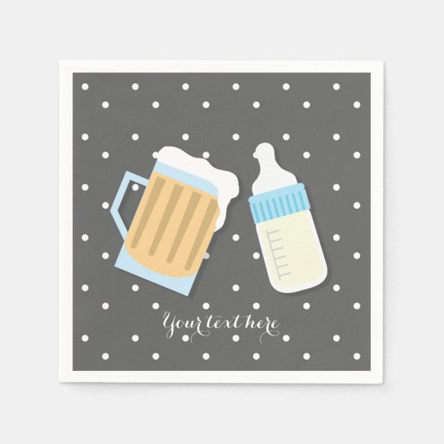There's A Baby Brewing Beer Mugs Grey Shower Napkin (Front)