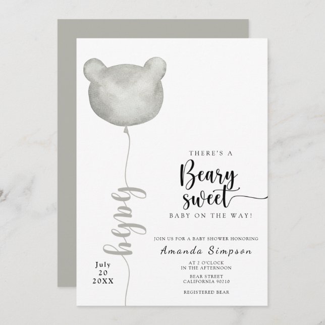 There's a Beary sweet Baby on the Way Baby shower  Invitation (Front/Back)
