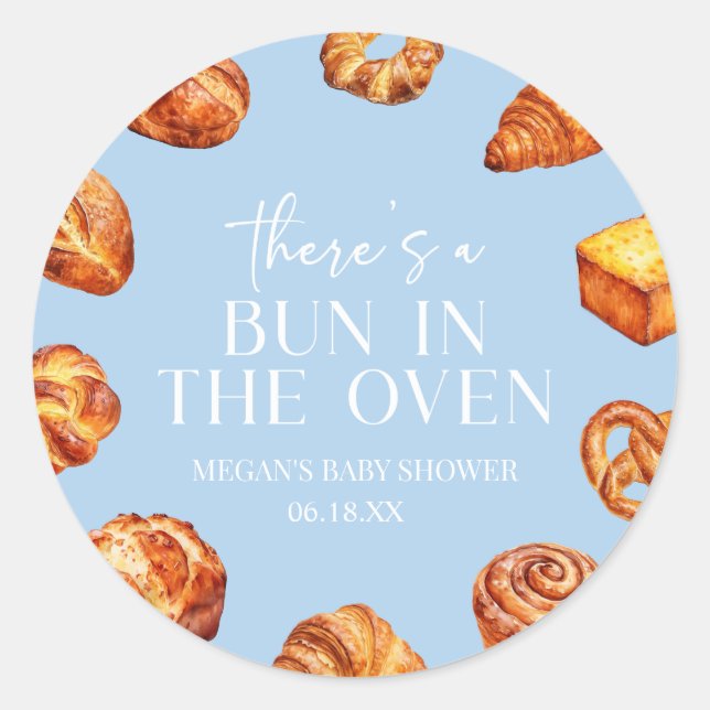 There's A Bun In The Oven Bread Baby Shower Classic Round Sticker (Front)