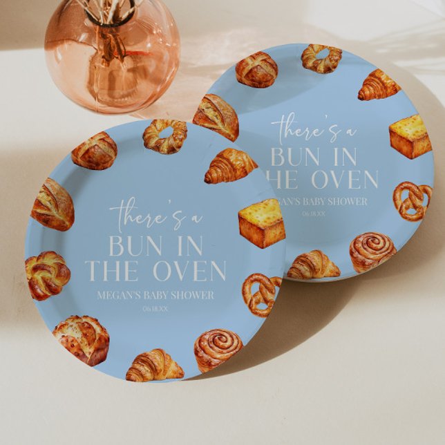There's A Bun In The Oven Bread Baby Shower Paper Plate (Creator Uploaded)
