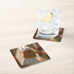 There's A Ghost Amongst The Bookshelves Again... Square Paper Coaster
