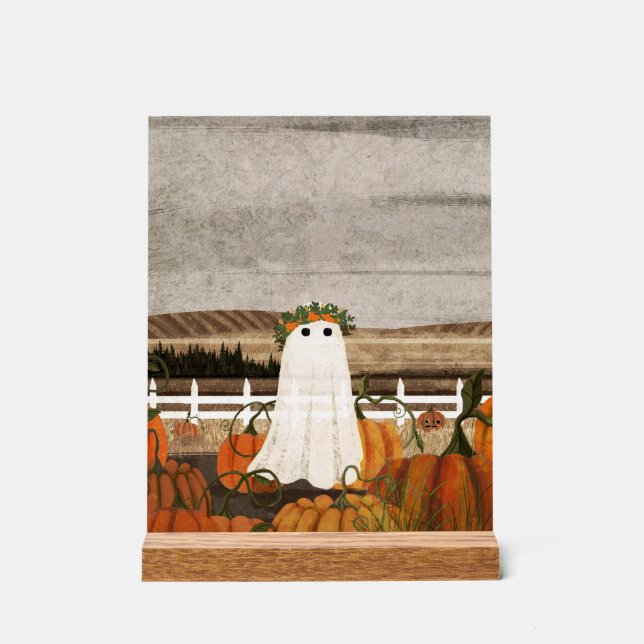 There's A Ghost In The Pumpkin Patch Again Acrylic Sign (Front)