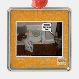 There's a hare in my food. metal ornament