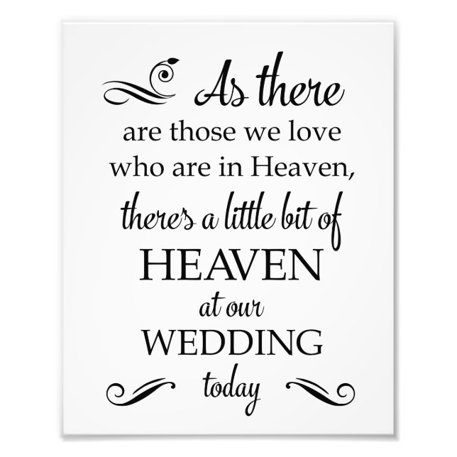 There's A Little Bit Of Heaven Wedding Memorial Photo Print (Front)