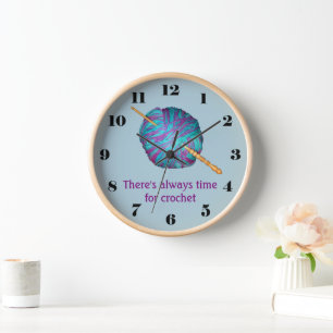 There's always time for crochet with hook and yarn clock