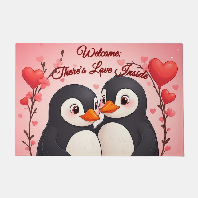 There's Love Inside: Penguin Love Welcome Mat (Front)
