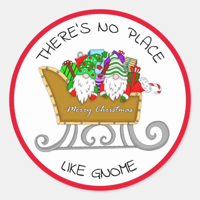There's No Place like Gnome, Christmas   Classic R Classic Round Sticker (Front)