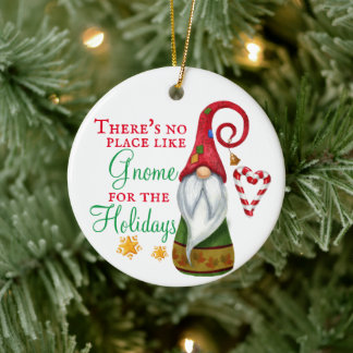 There's No Place Like Gnome Christmas Holiday Ceramic Ornament
