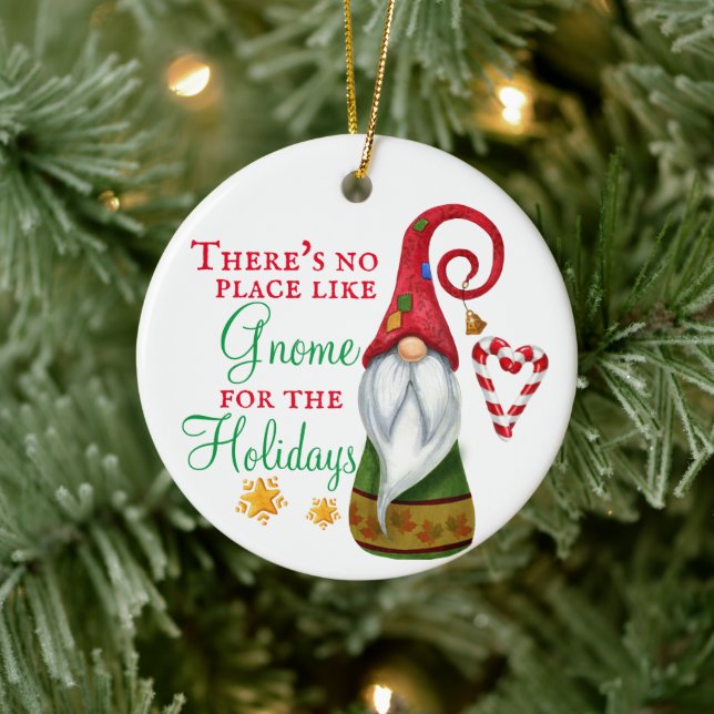 There's No Place Like Gnome Christmas Holiday Ceramic Ornament (Tree)