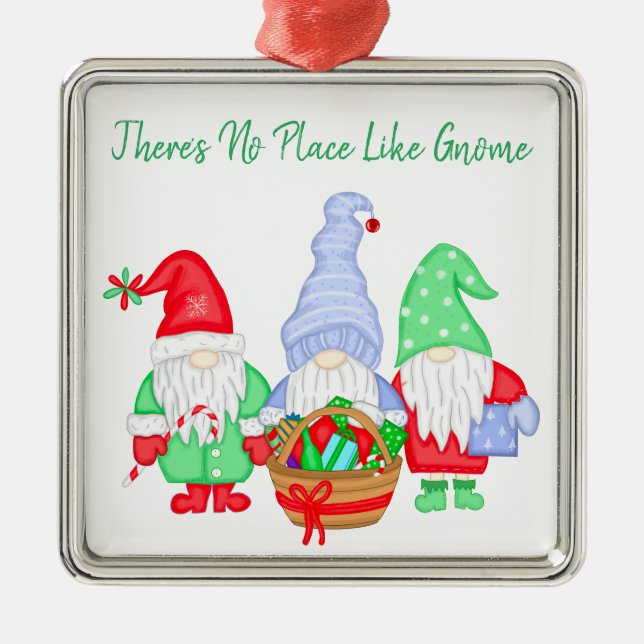 There's No Place like Gnome, Christmas Metal Ornament (Front)