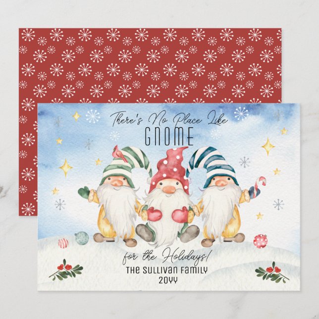 There's No Place Like Gnome For The Holidays  Holiday Card (Front/Back)