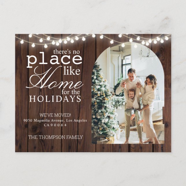 There's no Place Like Home Wood Photo Moving Announcement Postcard (Front)