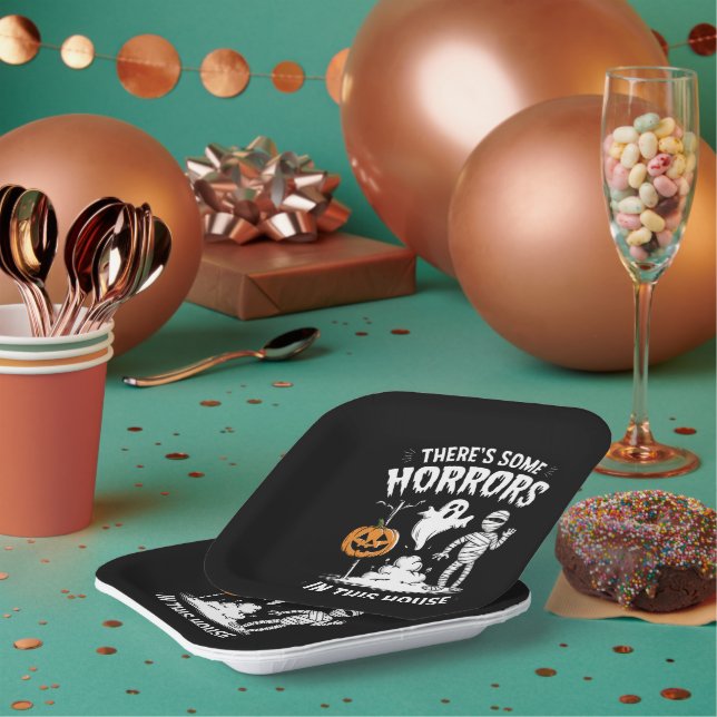 There's Some Horrors In This House Funny Halloween Paper Plate (Multi)