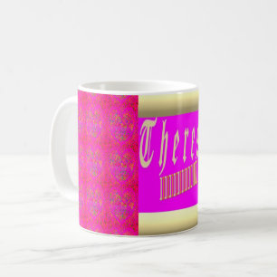 Theresa design shocking pink and gold coffee mug