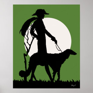 Theresa in Green - Art Deco Lady with Dog Poster