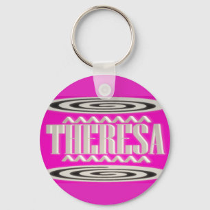 Theresa name design deep pink with hypnotic symbol key ring