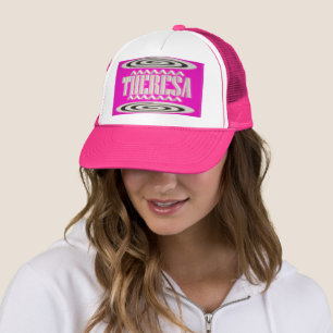 Theresa name design deep pink with hypnotic symbol trucker hat