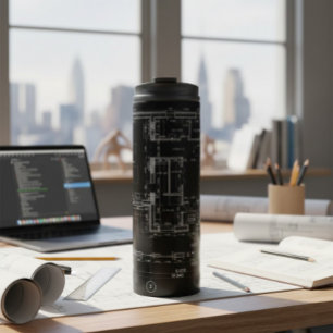 Thermal Tumbler with Architectural Blueprint