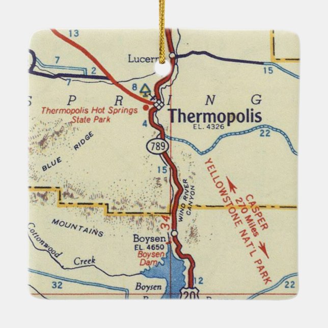 Thermopolis WY Vintage Map Ceramic Ornament (Back)