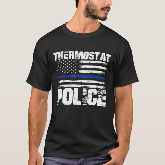 Thermostat Police Dad Fathers Day Blue Line Usa Fl T-Shirt (Front)