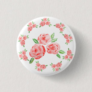 These are watercolor elegant roses 3 cm round badge