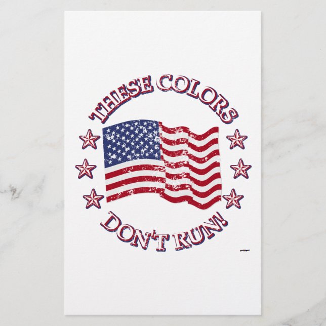 These Colours Don't Run! American Flag & Stars Stationery (Front)