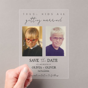 These kids are getting married save the date acrylic invitations