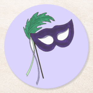 Thespian Drama Theatre Masquerade Mask Mardi Gras Round Paper Coaster