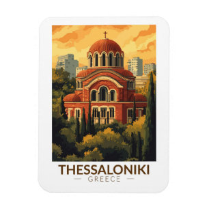 Thessaloniki Greece Agios Pavlos Travel Art Retro Magnet