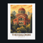 Thessaloniki Greece Agios Pavlos Travel Art Retro Postcard<br><div class="desc">Thessaloniki retro vector travel design. Thessaloniki is a Greek port city on the Thermaic Gulf of the Aegean Sea.</div>