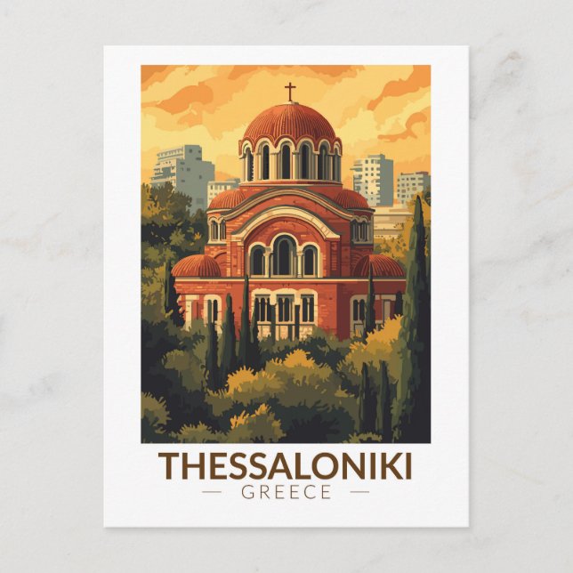 Thessaloniki Greece Agios Pavlos Travel Art Retro Postcard (Front)