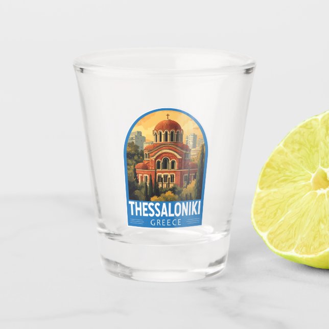 Thessaloniki Greece Agios Pavlos Travel Art Retro Shot Glass (Front)