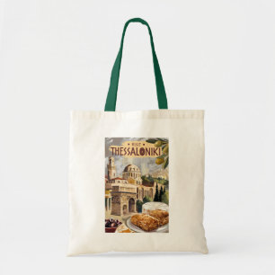 Thessaloniki Greece Painterly Travel Art Vintage Tote Bag