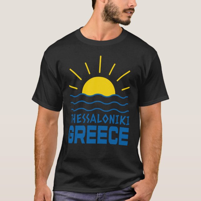 Thessaloniki Greece Sunshine And Sea Men's Black T-Shirt (Front)