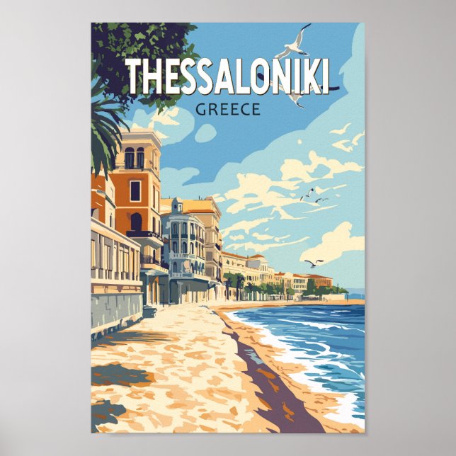 Thessaloniki Greece Travel Art Vintage Poster (Front)