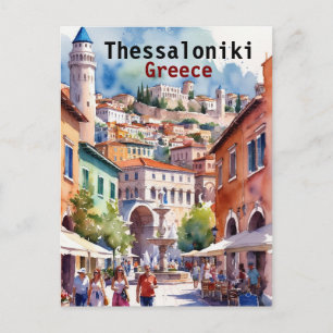 Thessaloniki Greece Travel watercolor paintings  Postcard