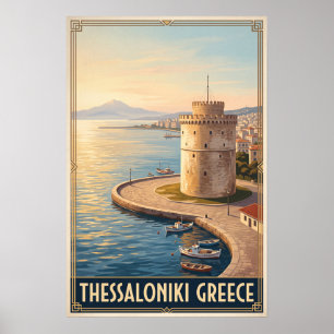 Thessaloniki Greece Vintage Retro Travel Poster