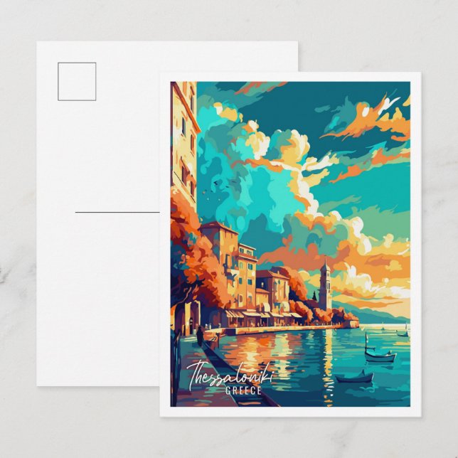 Thessaloniki Greece vintage travel illustration Postcard (Front/Back)