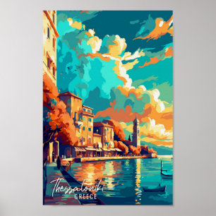 Thessaloniki Greece vintage travel illustration Poster